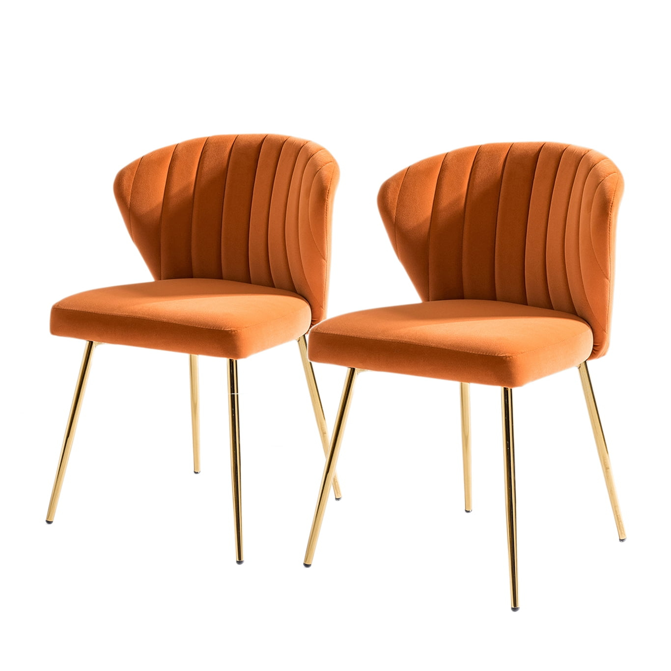 Velvet Dining Chairs Set of 2 Upholstered Side Chairs Accent Home Kitchen Tufted Metal Legs Living Room Orange