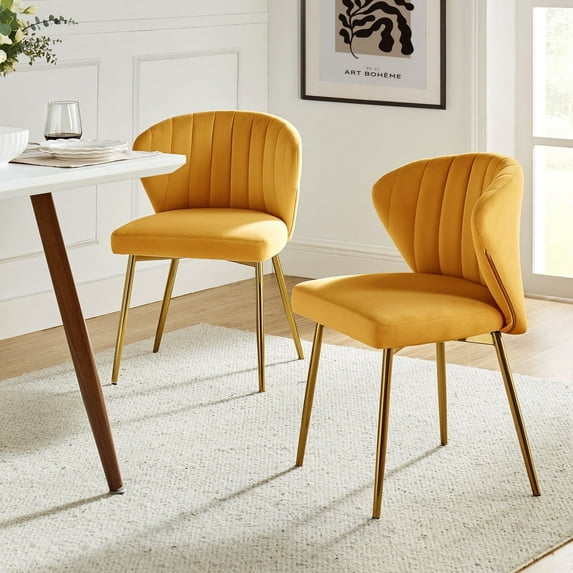 Velvet Dining Chairs Set of 2 Upholstered Wingback Side Chairs Living Room Kitchen Mustard