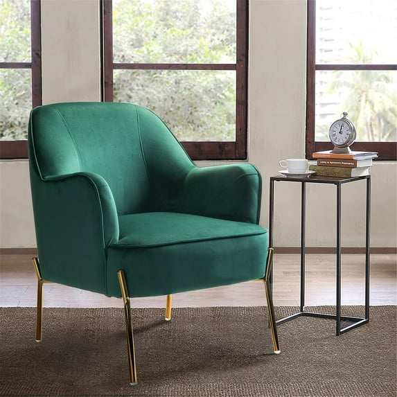 14 Karat Home Silla Decorativa de Terciopelo con Patas de Metal Dorado con Respaldo Acolchado para el Dormitorio de la Sala de Estar, Green