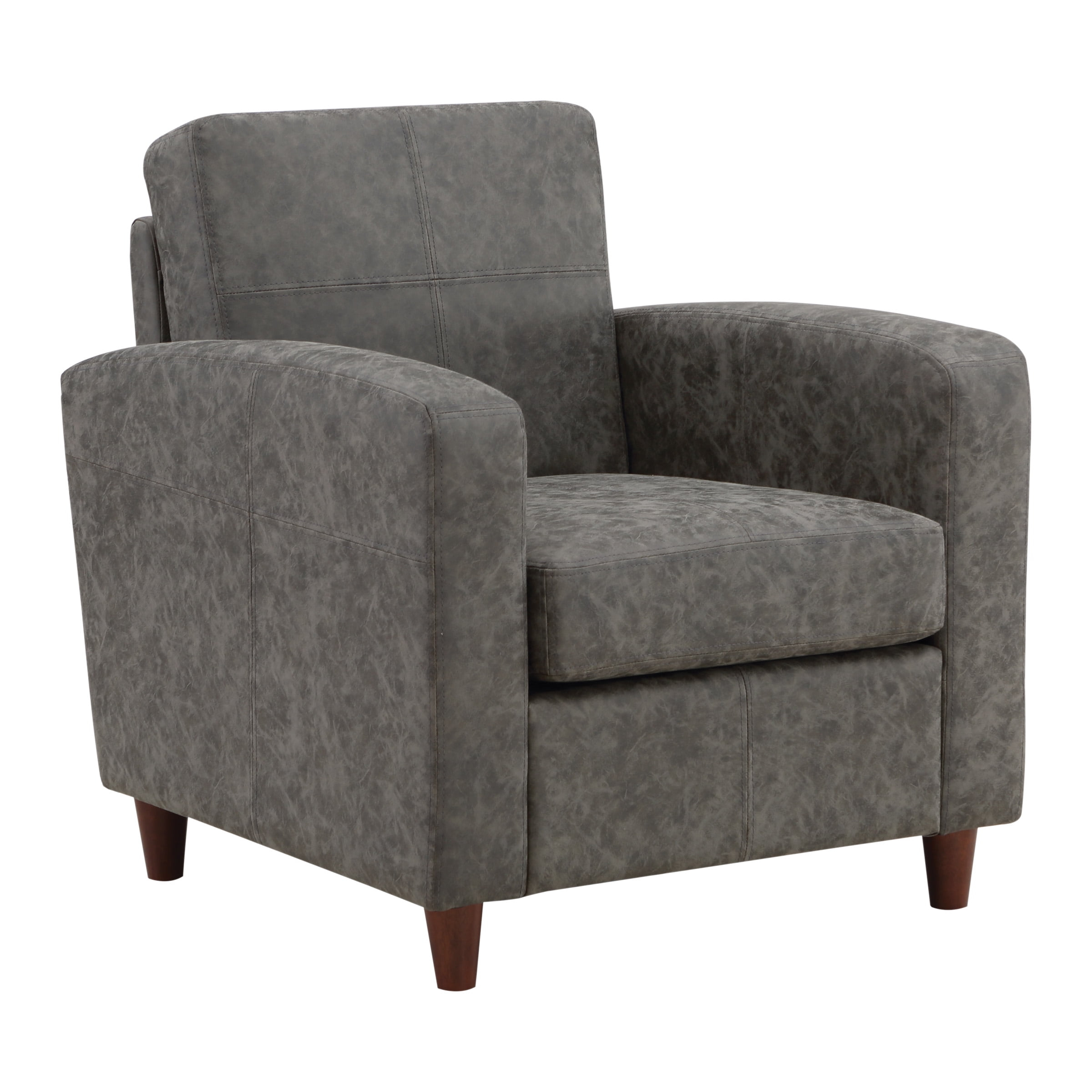 Venus Club Chair in Charcoal Faux Leather and Medium Espresso Legs