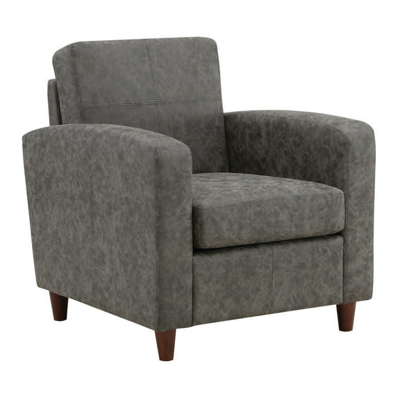 Venus Club Chair in Charcoal Faux Leather and Medium Espresso Legs