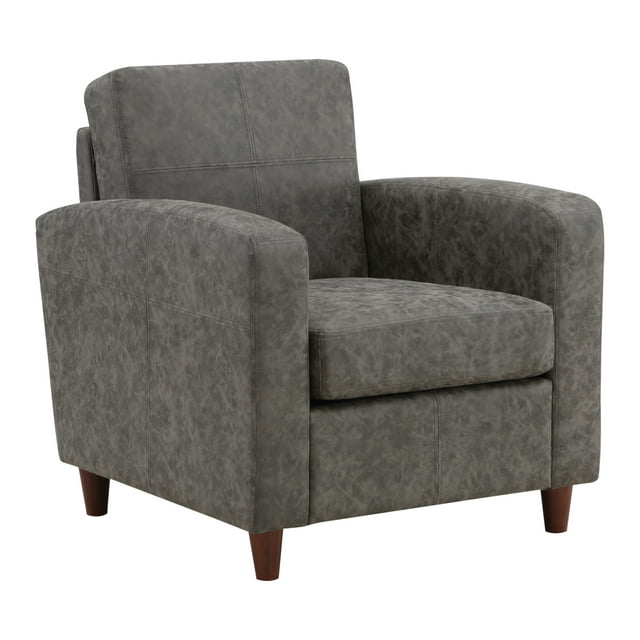 Venus Club Chair in Charcoal Faux Leather and Medium Espresso Legs