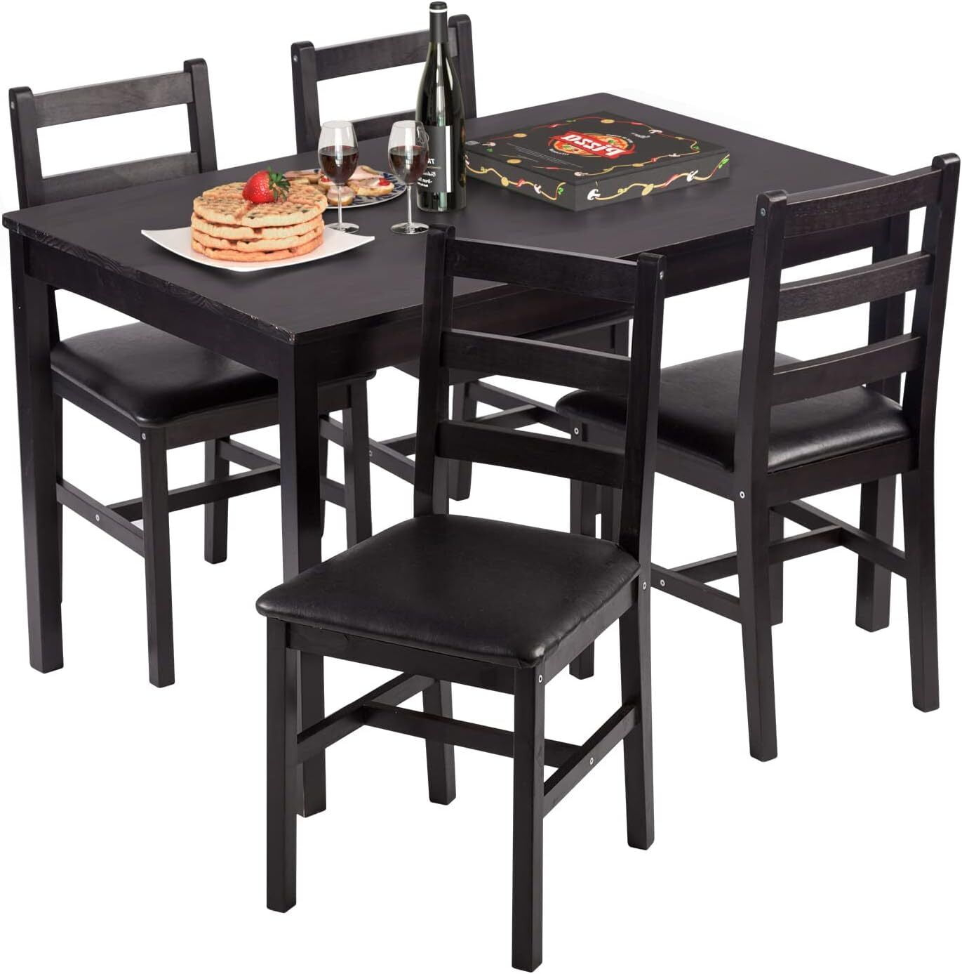 Verabella 5 Piece Dining Table Set Kitchen Table and Chairs for Modern Wooden Rectangular Dining Room Table with 4 Chairs for Kitchen, Restaurant, Small Space, Dark Brown