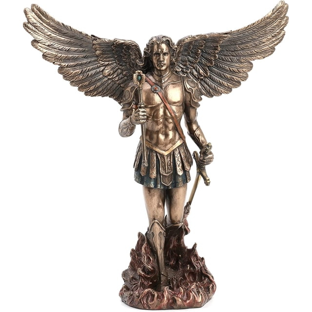 Trinx 11.42 inches Height Cold Cast Bronze  Archangel Saint Michael and the Dragon Bronze Finish Figurine