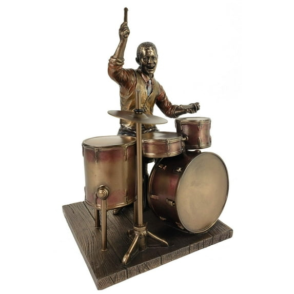 Veronese Design 8.1 Inch African American Male Jazz Band Drummer Bronze Finish Statue