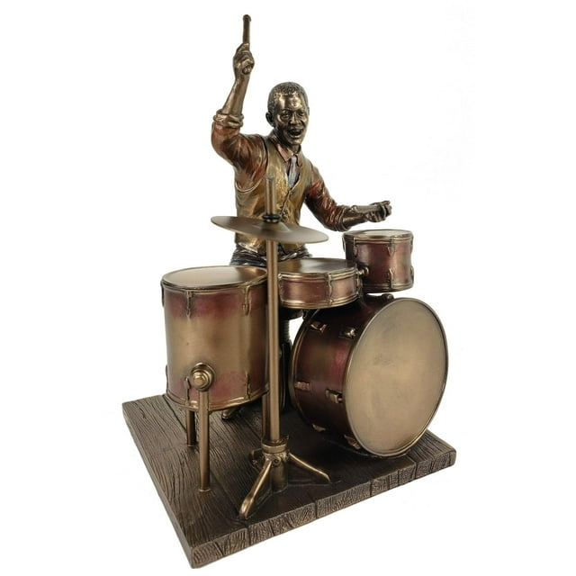 Veronese Design 8.1 Inch African American Male Jazz Band Drummer Bronze Finish Statue