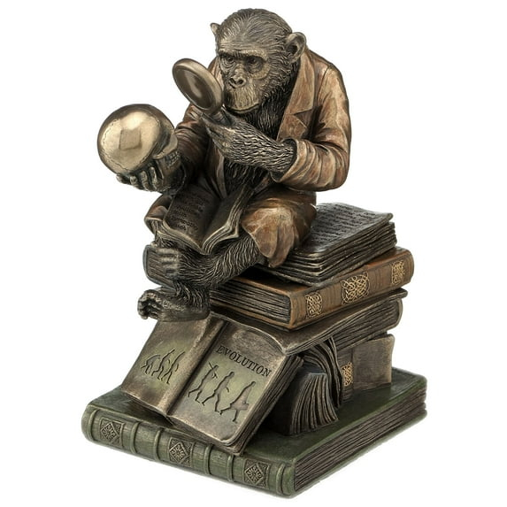 6.88 Inch Chimpanzee Scholar Decorative Trinket Box, Bronze Color
