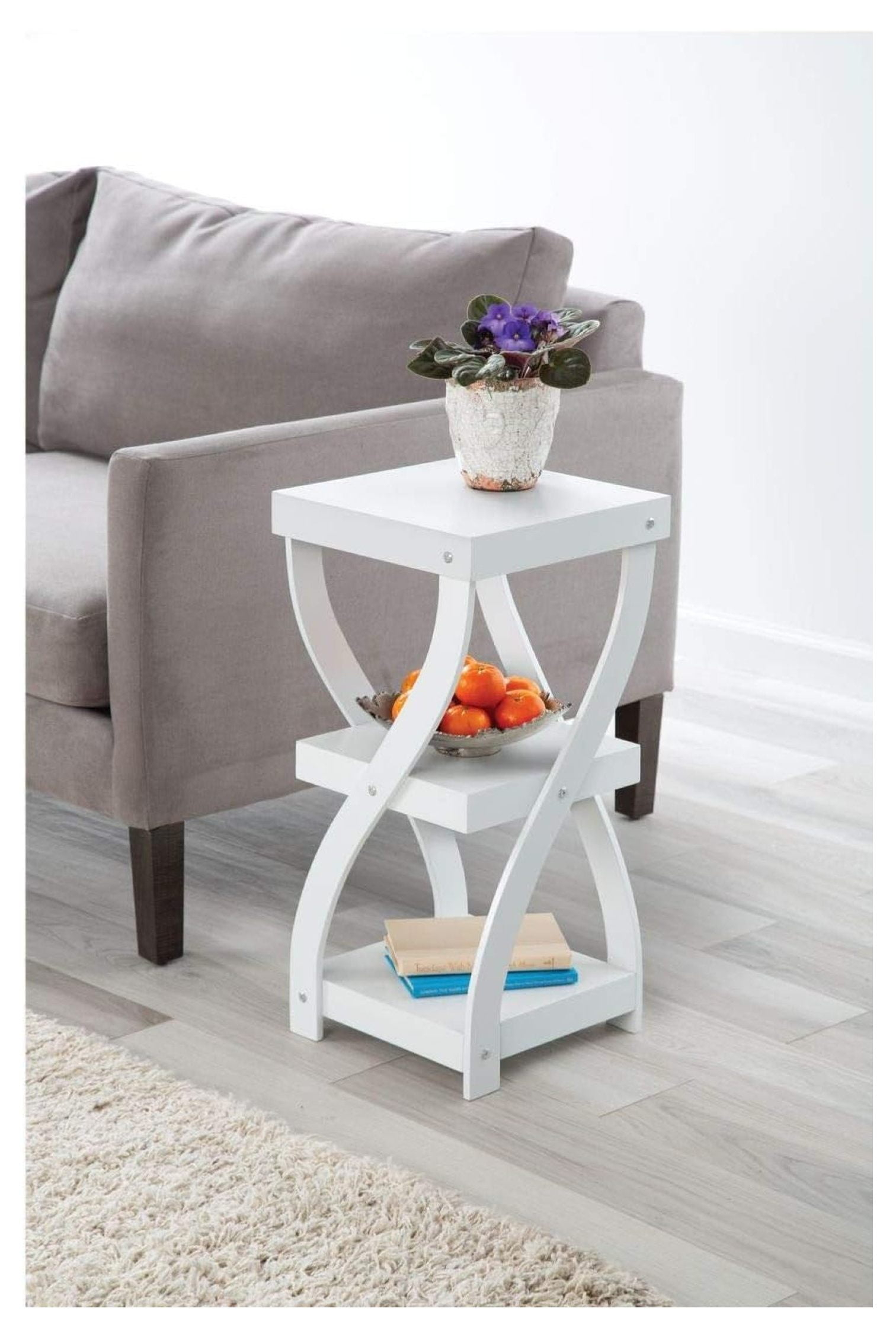 Versatile 3 Tier Wooden White Twisted Design Accent Table