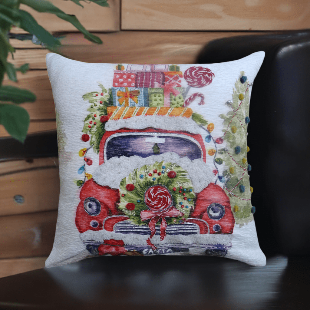 Vibhsa 20" x 20" Contemporary Christmas Embroidered Throw Pillow, Multicolor