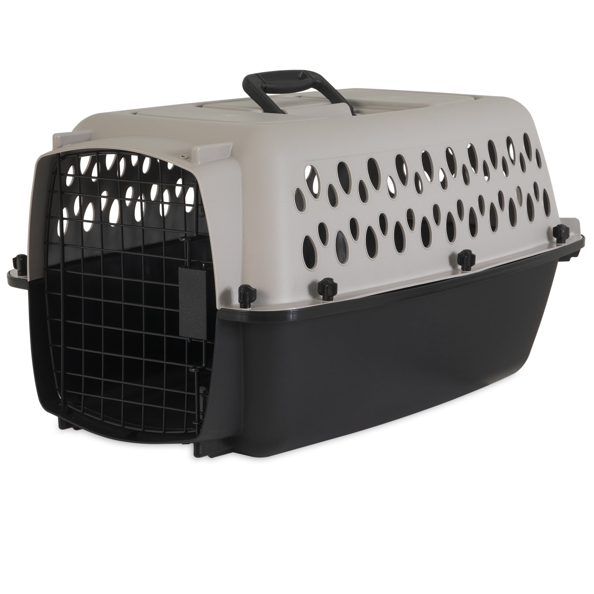 Vibrant Life Pet Kennel Small 23" Dog Crate, Plastic Travel Pet Carrier for Pets up to 15 lb, Grey