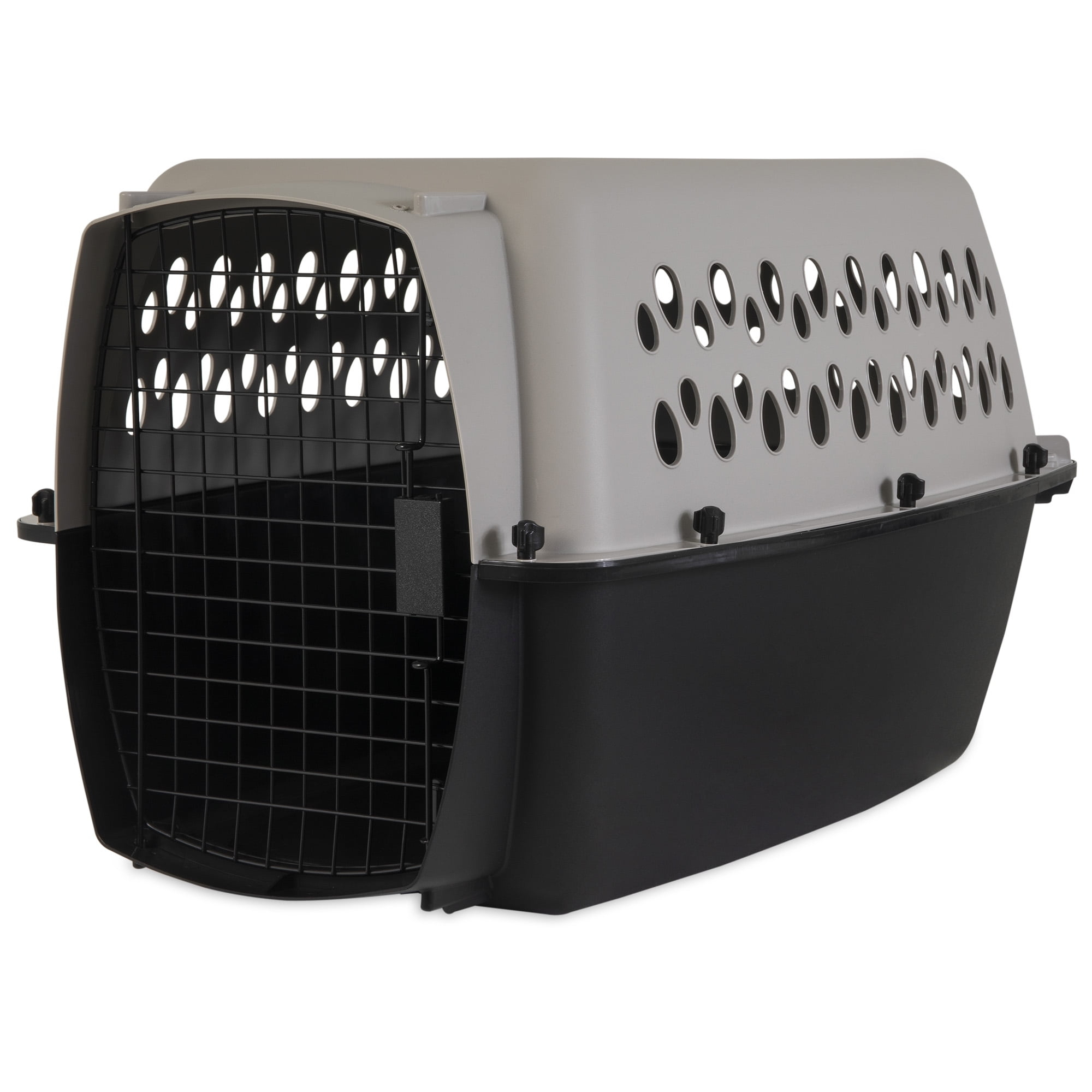 Vibrant Life Pet Kennel Small/Medium 26" Dog Crate, Plastic Travel Pet Carrier for Pets 15-25 lb, Grey