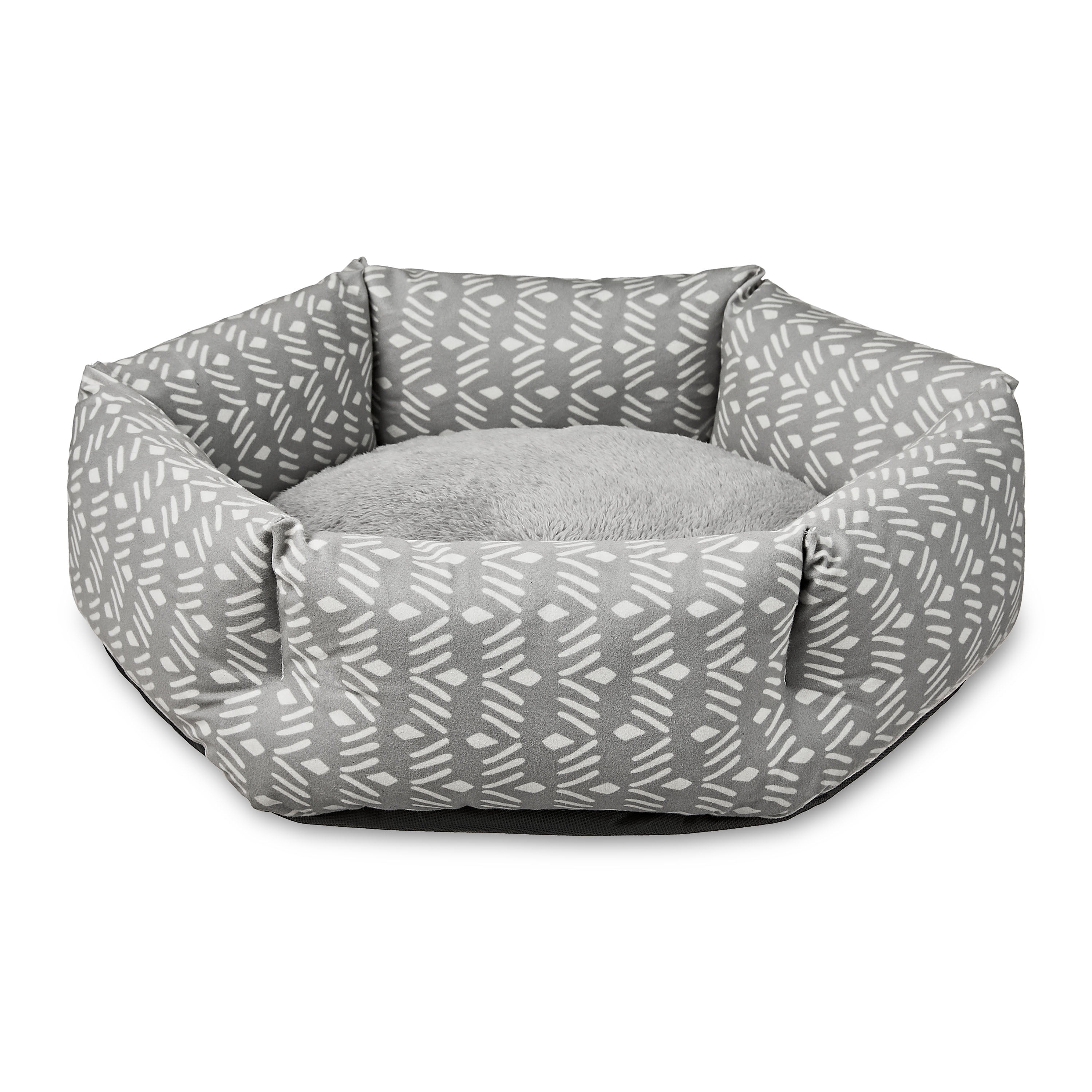 Vibrant Life Small Cozy Cuddler-Style Dog & Cat Bed, Gray Ikat Print