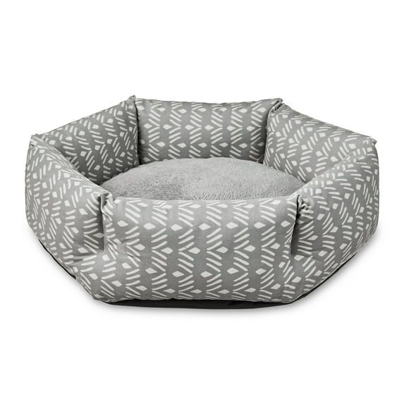 Vibrant Life Small Cozy Cuddler-Style Dog & Cat Bed, Gray Ikat Print