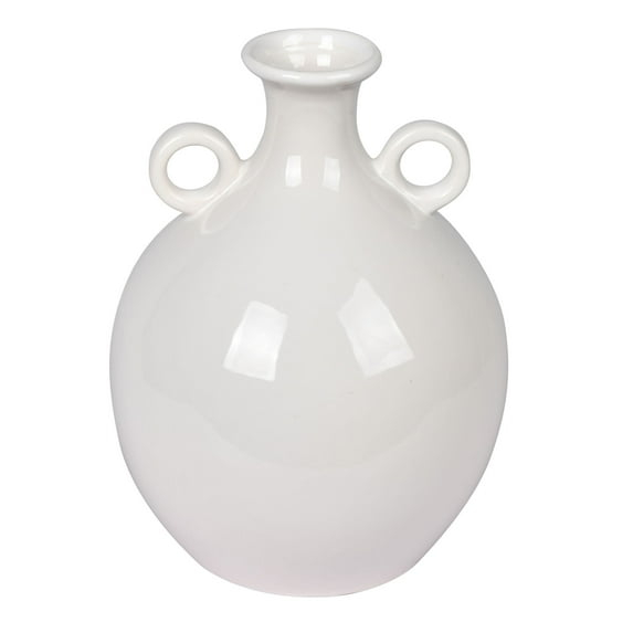 Vickerman 10" Light Gray Ceramic Pot with Handles. This ceramic pot features a round body and small handles. This pot can stand on its own as a