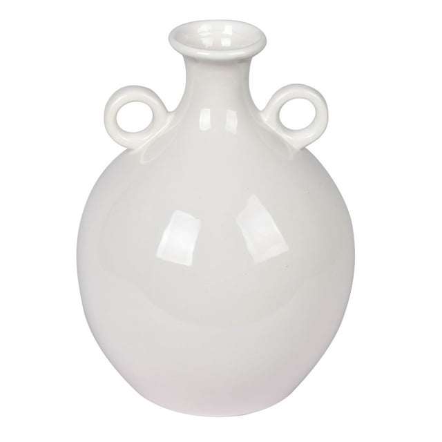 Vickerman 10" Light Gray Ceramic Pot with Handles. This ceramic pot features a round body and small handles. This pot can stand on its own as a