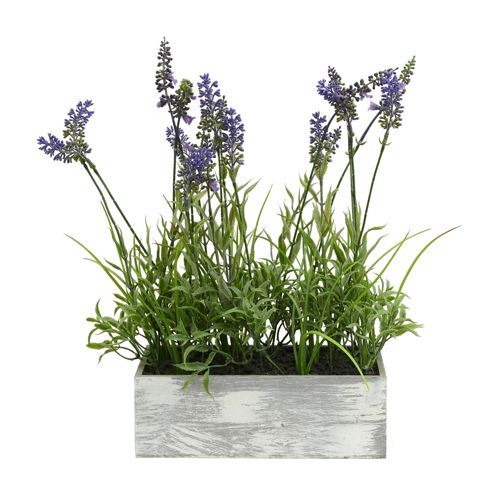 Vickerman 15" Artificial Lavender Plant in Wood Rectangle Pot.