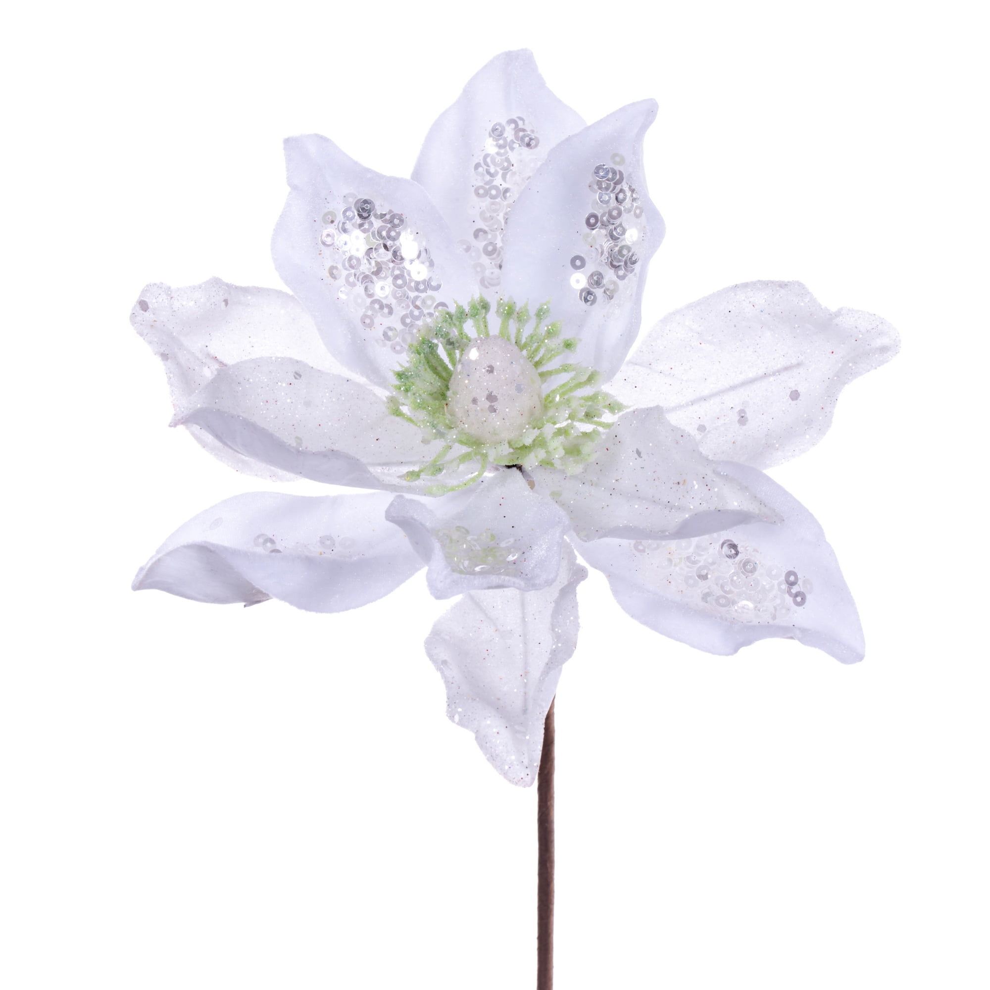 Vickerman 15" Artificial White Deluxe Magnolia Christmas Stem, 8" Flower, 6 per bag