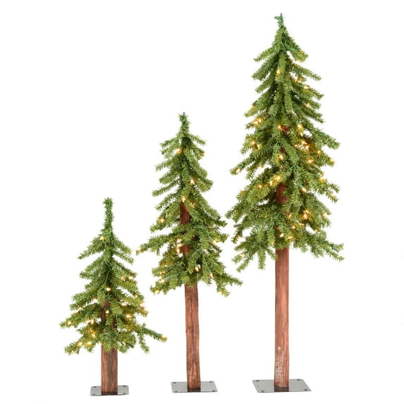 Vickerman 2' 3' 4' Natural Alpine Artificial Christmas Tree Set, Clear Incandescent Lights