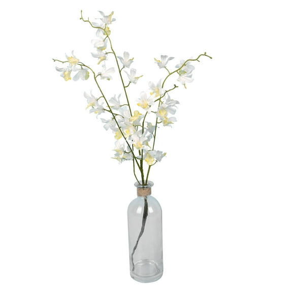 Vickerman 20.5" Artificial Mini White Orchid in a Glass Pot. In a 2.75"Lx2.75"Wx8"H base.