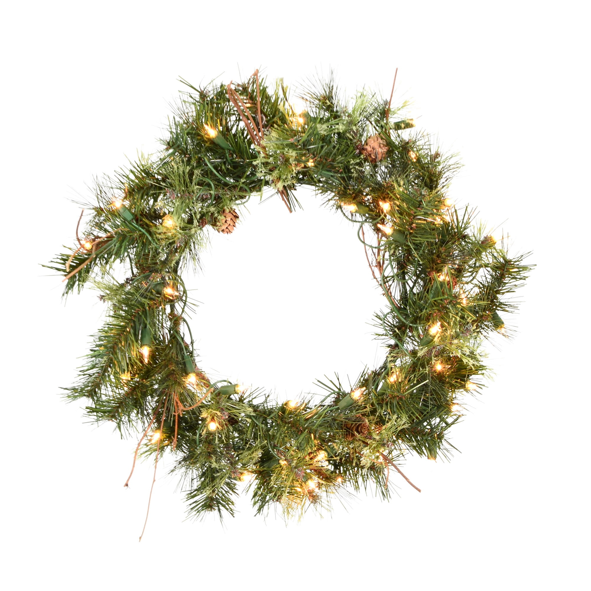 Vickerman 20" Mixed Country Pine Christmas Wreath, Clear Incandescent Lights