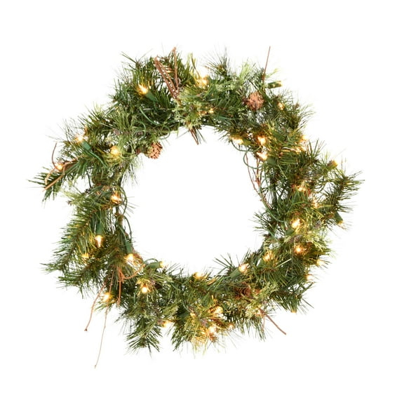 Vickerman 20" Mixed Country Pine Christmas Wreath, Clear Incandescent Lights