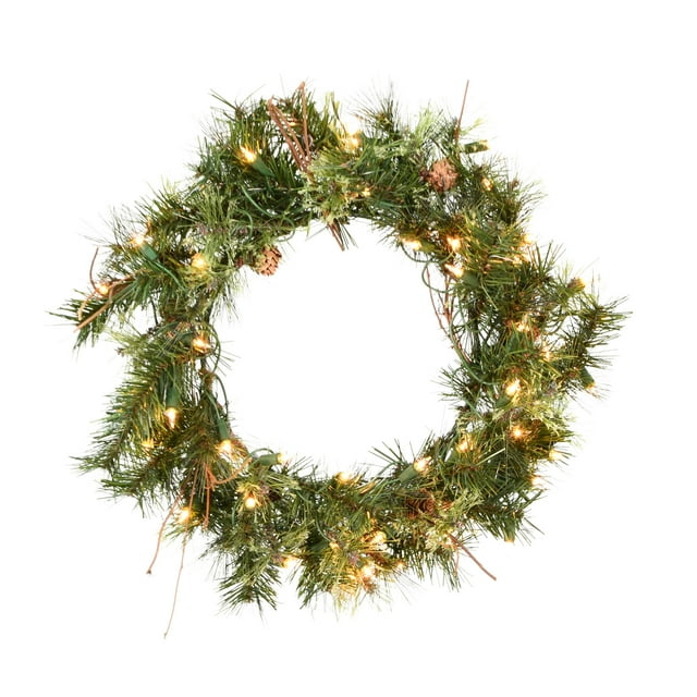 Vickerman 20" Mixed Country Pine Christmas Wreath, Clear Incandescent Lights