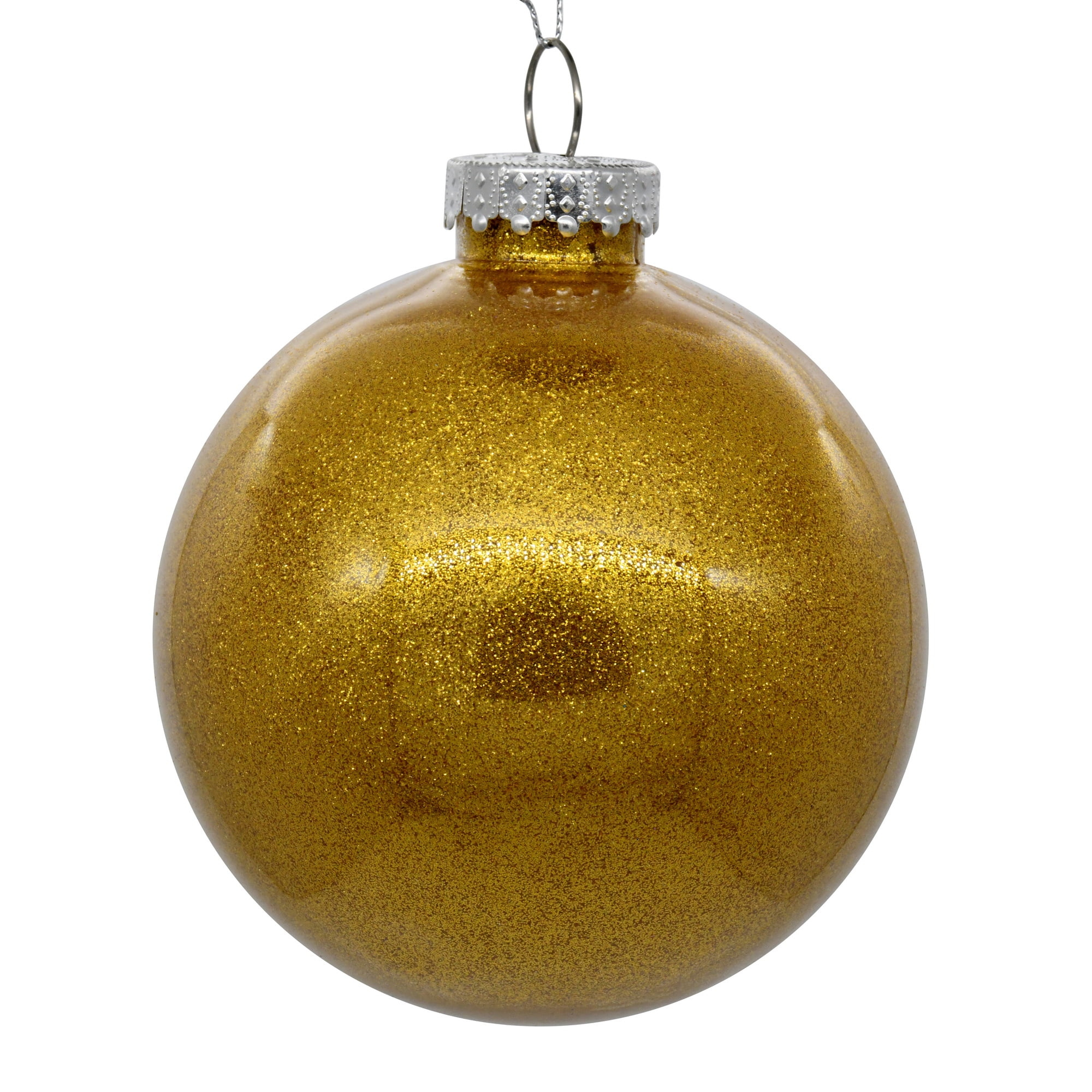 Vickerman 4" Clear Ball Christmas Ornament with Antique Gold Glitter Interior, 6 Pieces per bag