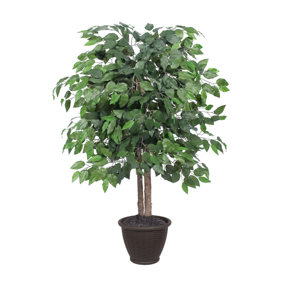 Vickerman 4' Artificial Ficus Bush, Brown Plastic Container.