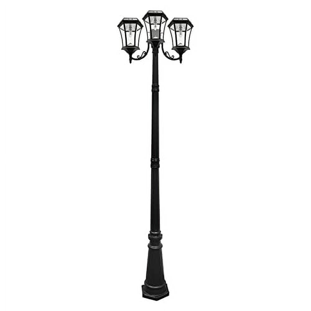 Victorian Bulb Series 3-Head Black Integrated LED Solar Outdoor Post Light
