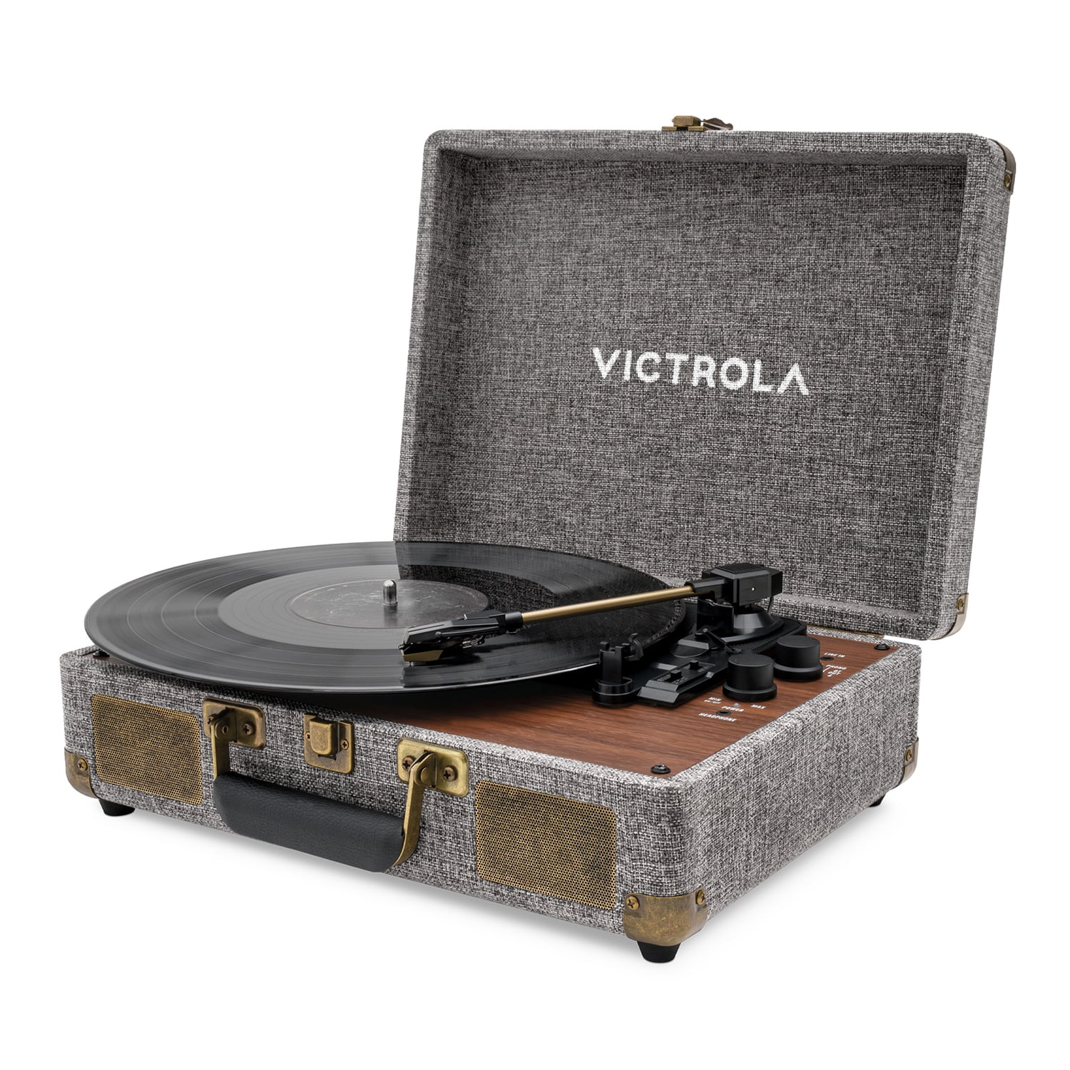 Victrola Venture Bluetooth Portable Mid-Century Modern Suitcase Record Player with 3-Speed Turntable & Built-in Speakers  | Walnut