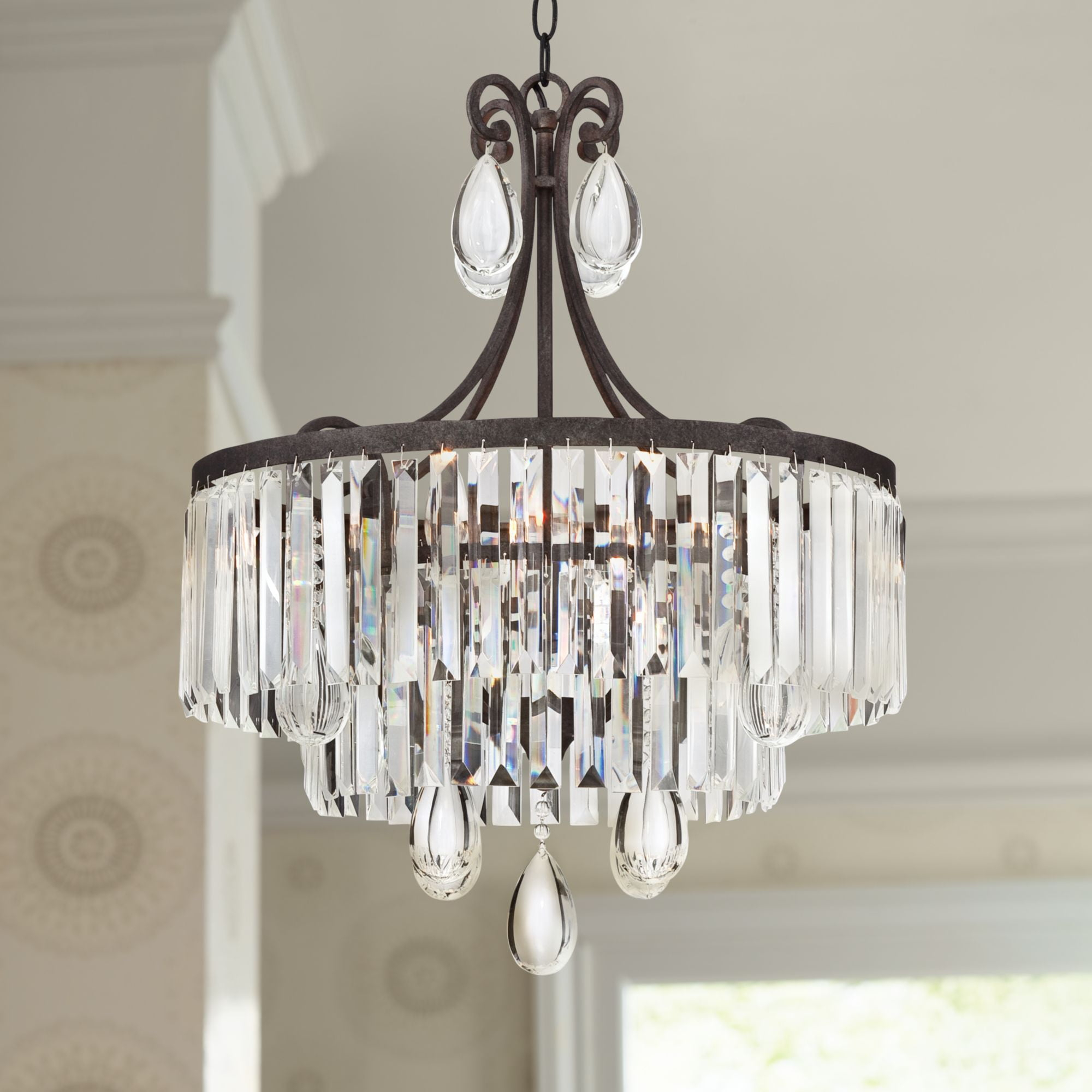Vienna Full Spectrum Bruini Bronze Crystal Pendant Chandelier 20" Wide Rustic Scroll 4-Light Fixture for Dining Room House Foyer Kitchen Entryway Home
