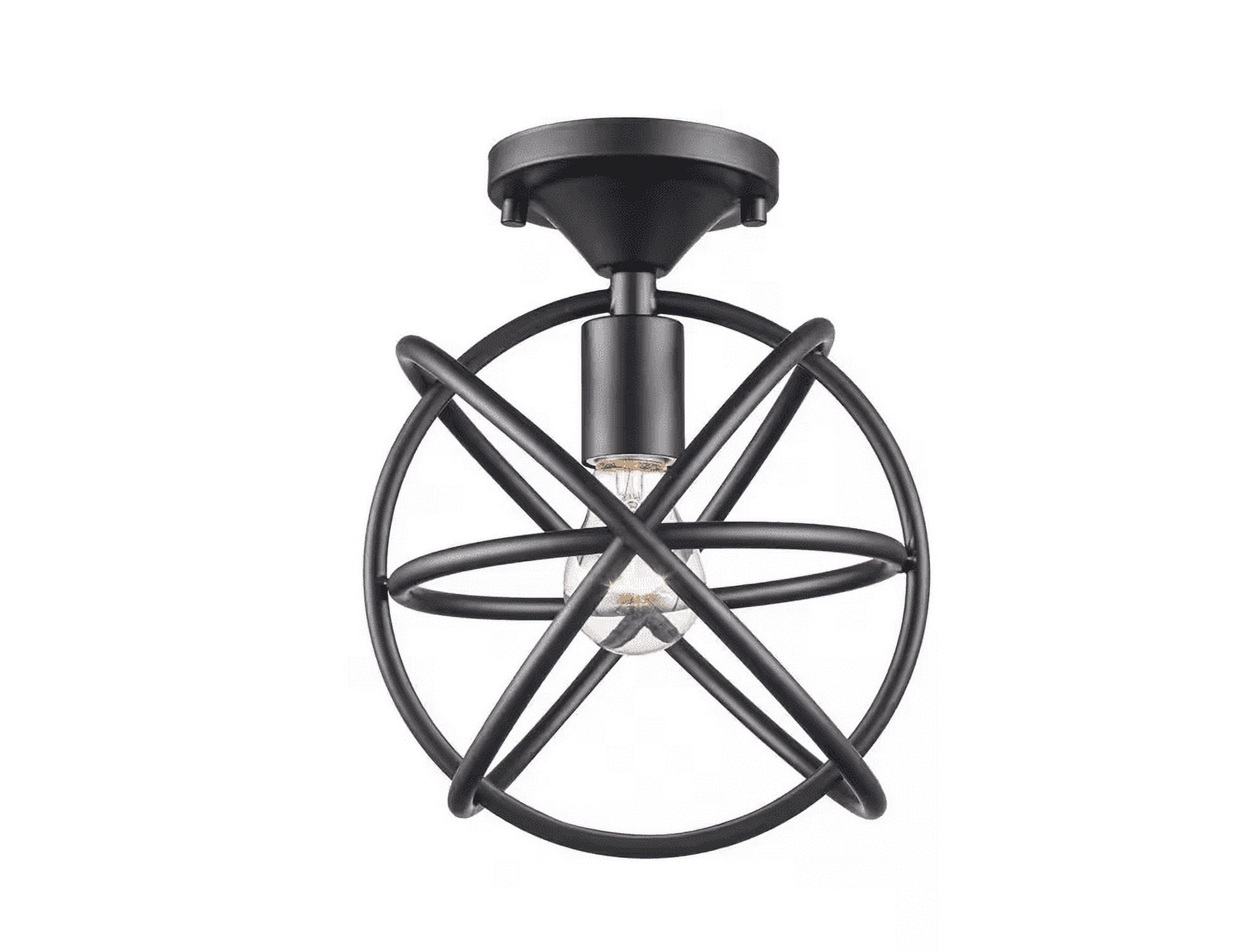 Viewridge 10 in. 1-Light Black Semi-Flush Mount Ceiling Light Fixture with Metal Globe Shade