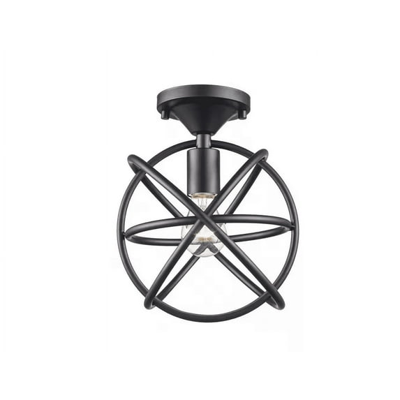 Viewridge 10 in. 1-Light Black Semi-Flush Mount Ceiling Light Fixture with Metal Globe Shade