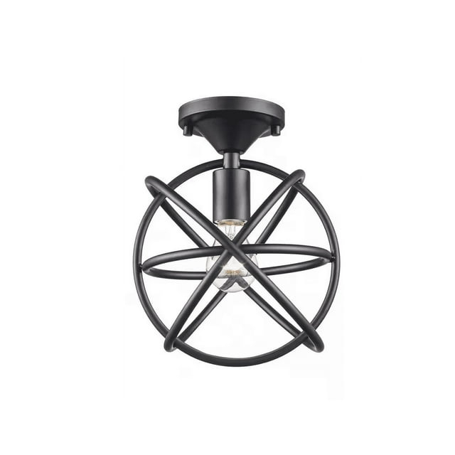 Viewridge 10 in. 1-Light Black Semi-Flush Mount Ceiling Light Fixture with Metal Globe Shade