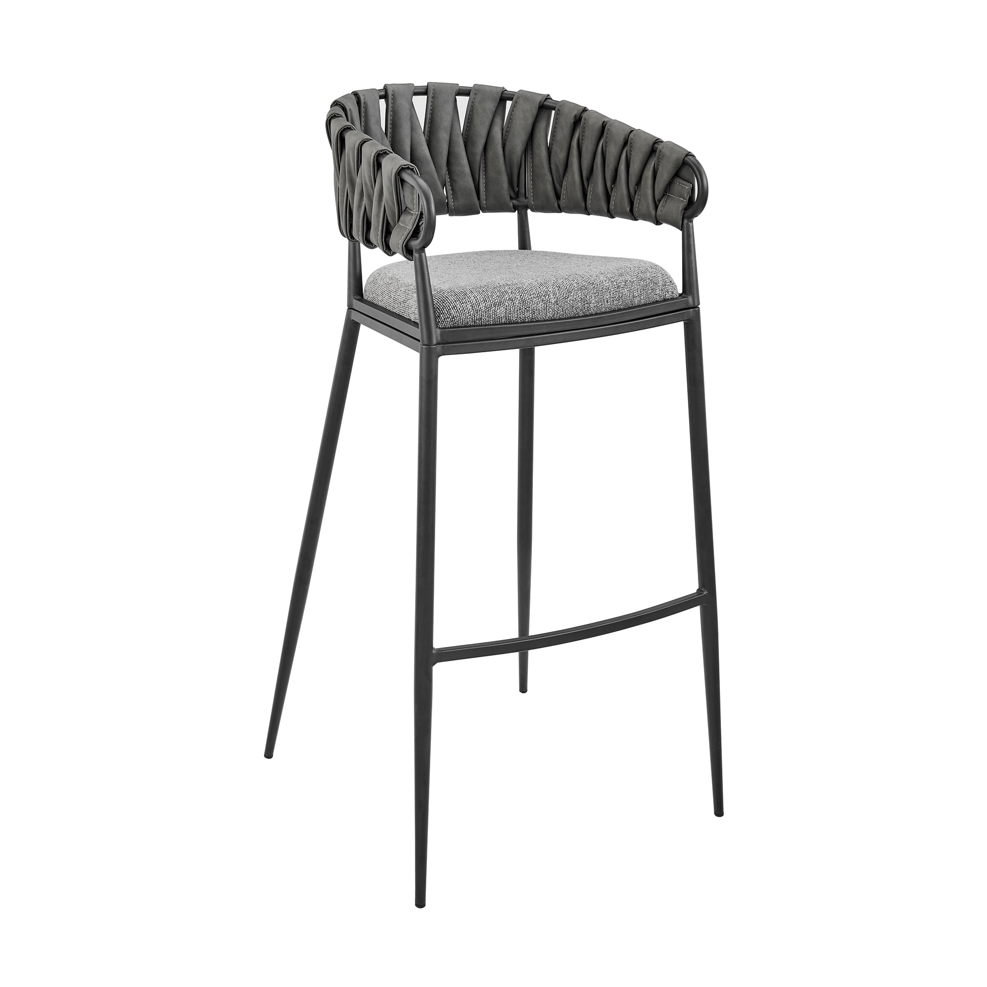 Vigona Counter Stool in Black Metal with Grey Fabric and Faux Leather
