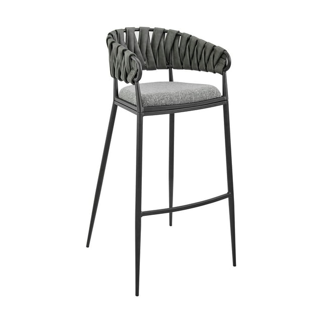 Vigona Counter Stool in Black Metal with Grey Fabric and Faux Leather