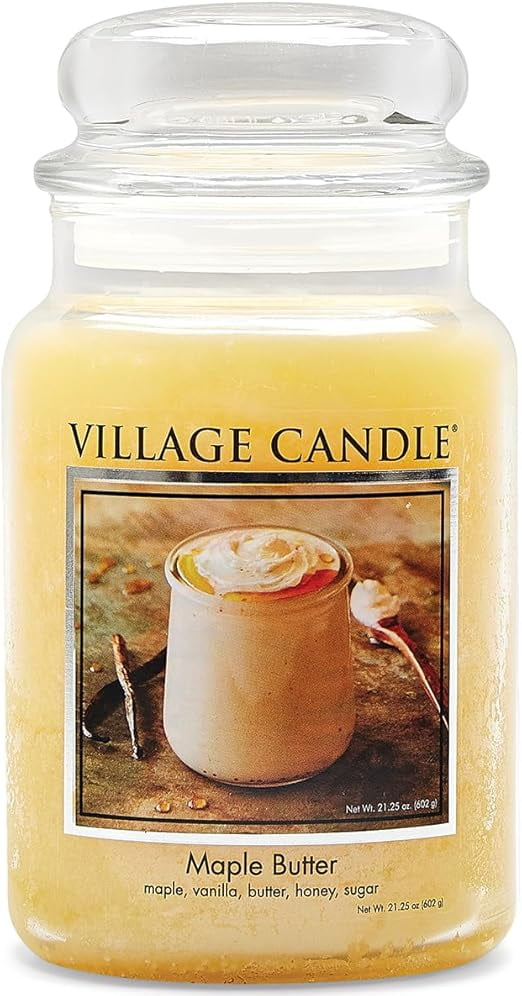Village Candle Maple Butter, Large Glass Apothecary Jar Scented Candle, 21.25 oz, Yellow