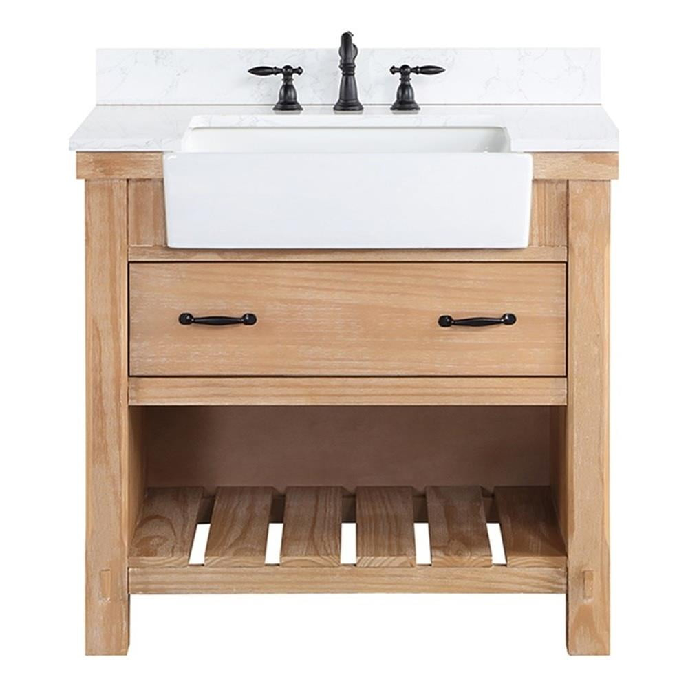 Villareal 36" Single Bath Vanity in Weathered Pine Wood & White Farmhouse Basin