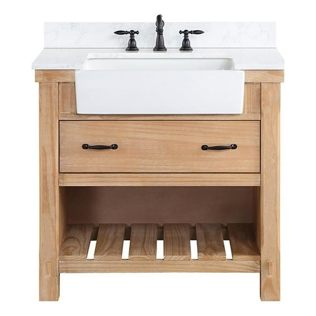 Villareal 36" Single Bath Vanity in Weathered Pine Wood & White Farmhouse Basin