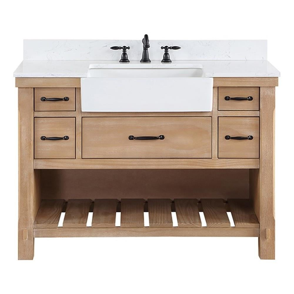 Villareal 48" Single Bath Vanity in Weathered Pine Wood & White Farmhouse Basin