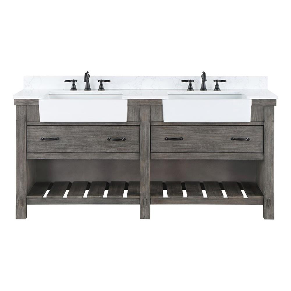 Villareal 72" Double White Farmhouse Basin Bath Vanity in Classical Gray