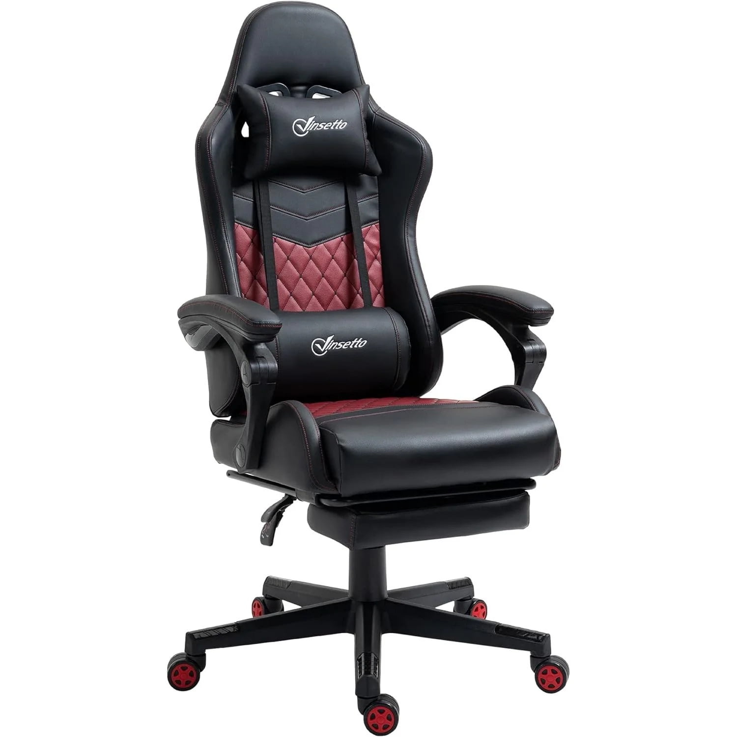 Vinsetto Racing Gaming Chair Diamond PU Leather Office Gamer Chair High Back Swivel Recliner with Footrest, Lumbar Support, Adjustable Height, Black