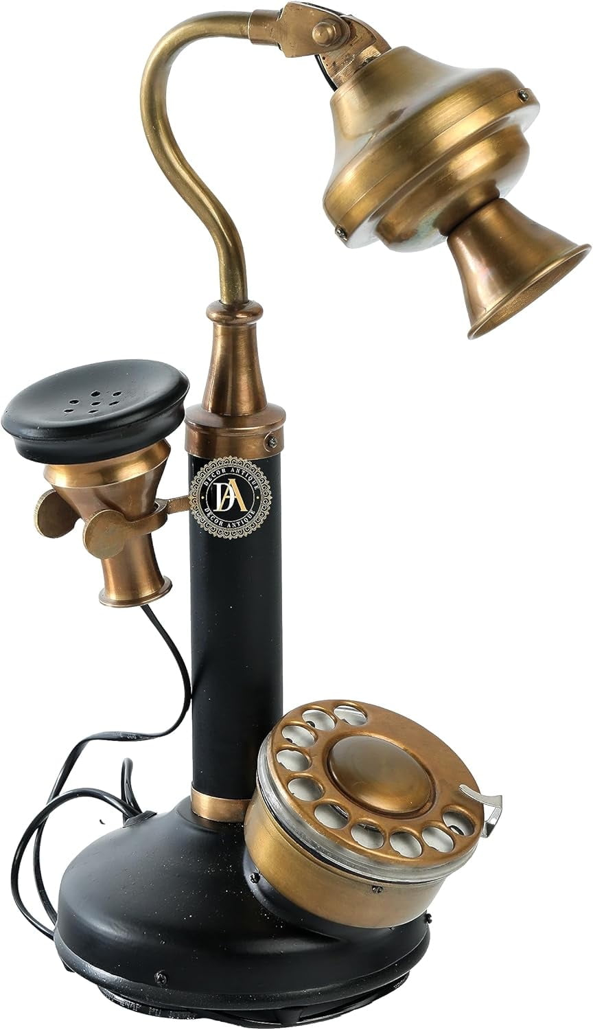 Antique Decor Candlestick Telephone Non-Working Rotary Dial Home Decor Desktop Shelf Decor (Black-Shining)
