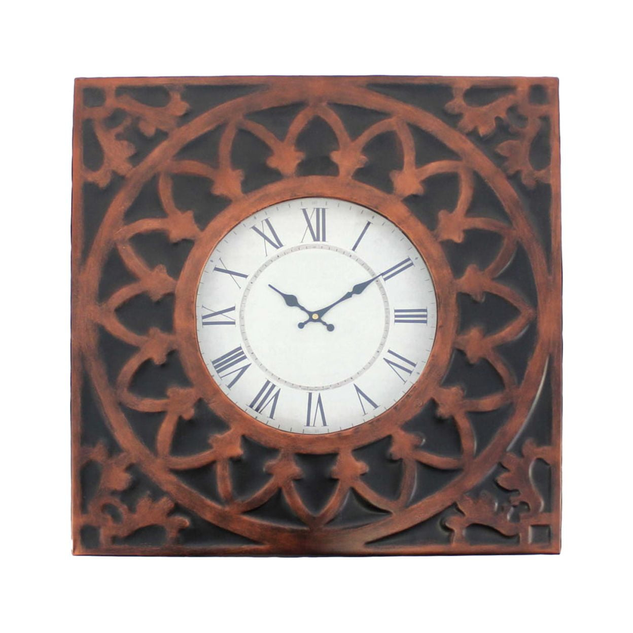 Vintage Antique Cast-Iron Craft Metal Wall Clock - 22.75" x 22.75" x 2", Bronze