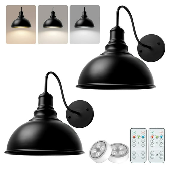 Vintage Black Wireless Battery Operated Wall Sconces Set of 2, Cordless LED Wall Lights Set with Remote Control, for Bedroom, Farmhouse, Gallery - Easy Setup, 3 Color Dimmable, Adjustable Brightness