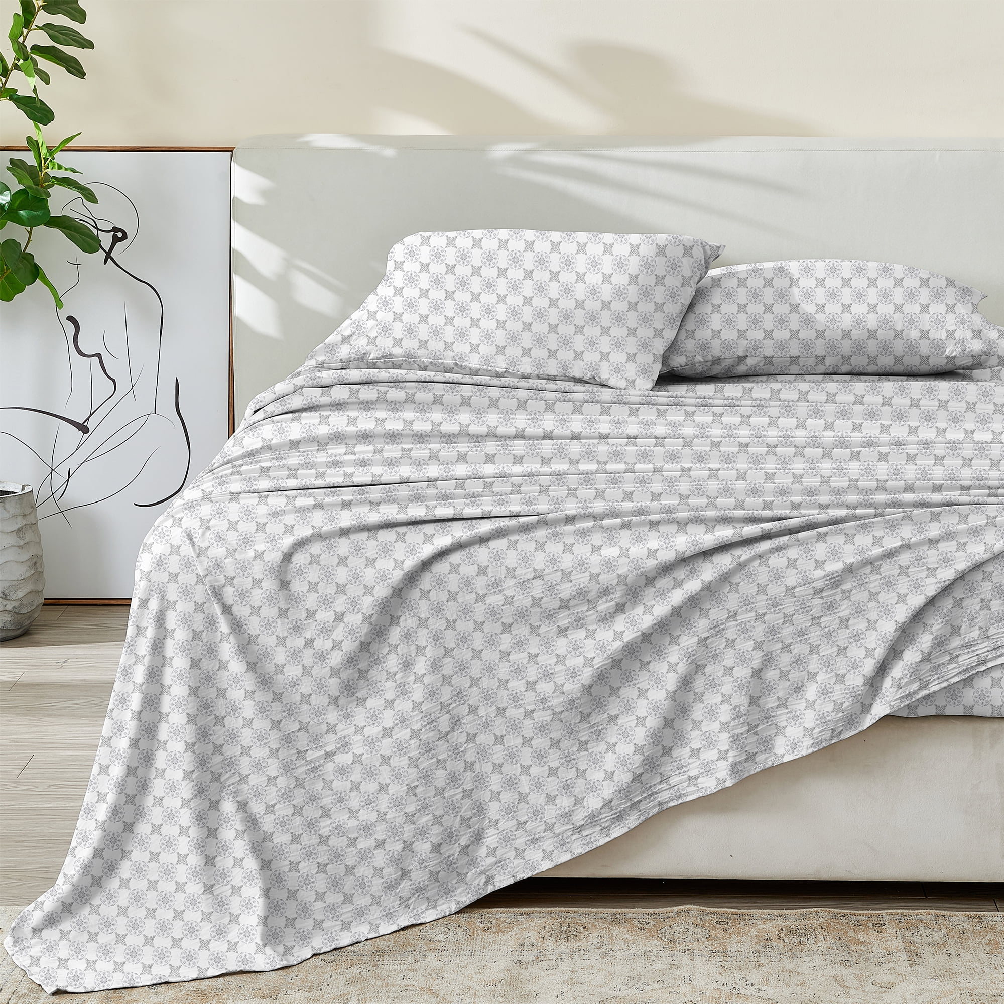 Vintage Comfort 100% Cotton Percale Printed Sheet Set, Full, 4 Pieces