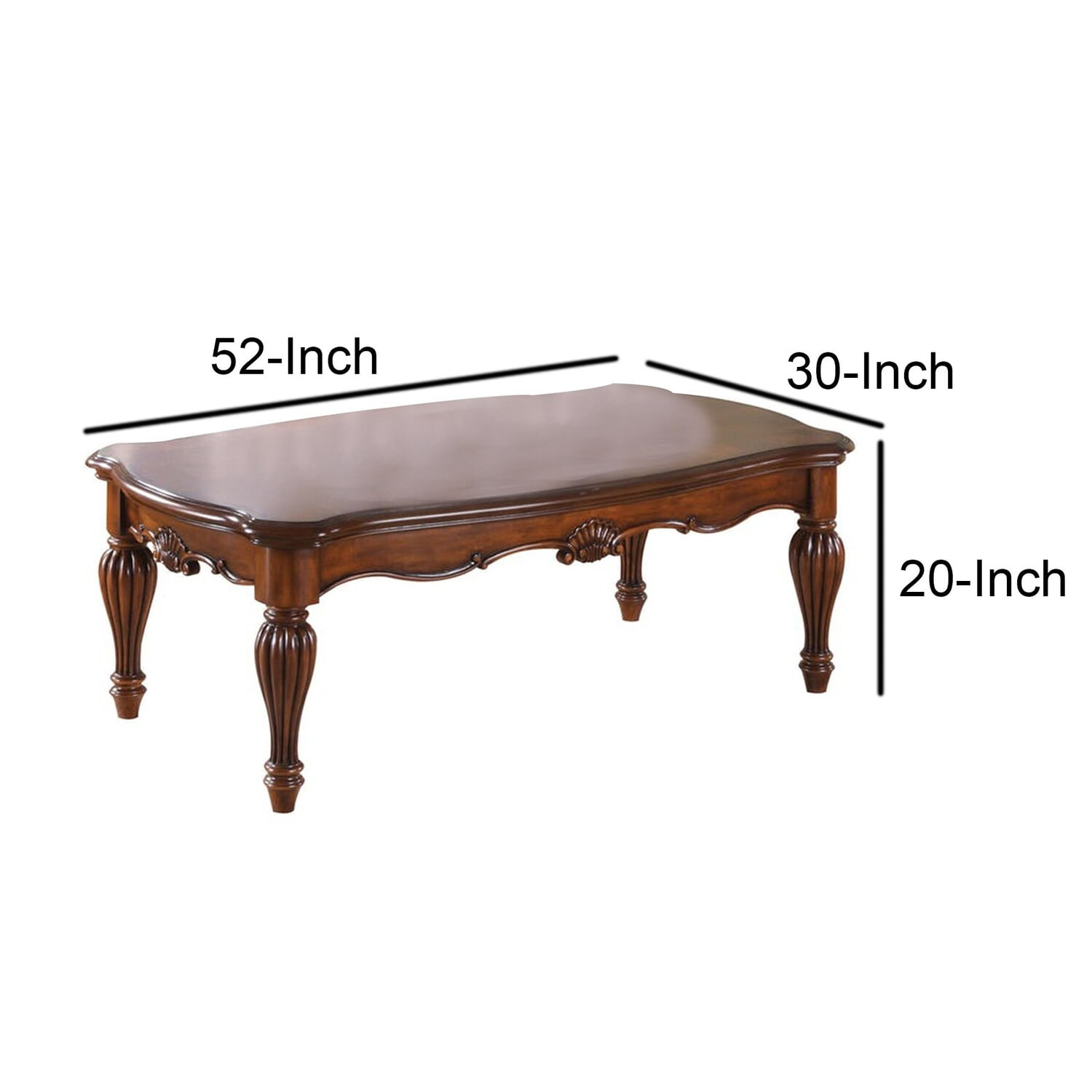 Vintage Rectangular Wooden Coffee Table with Fluted Legs Cherry Brown
