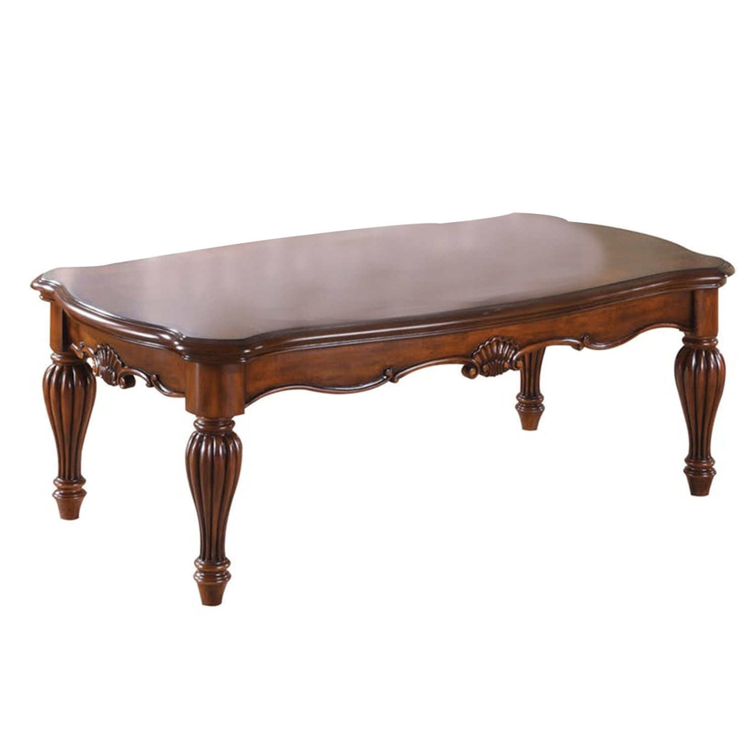 Vintage Rectangular Wooden Coffee Table with Fluted Legs Cherry Brown