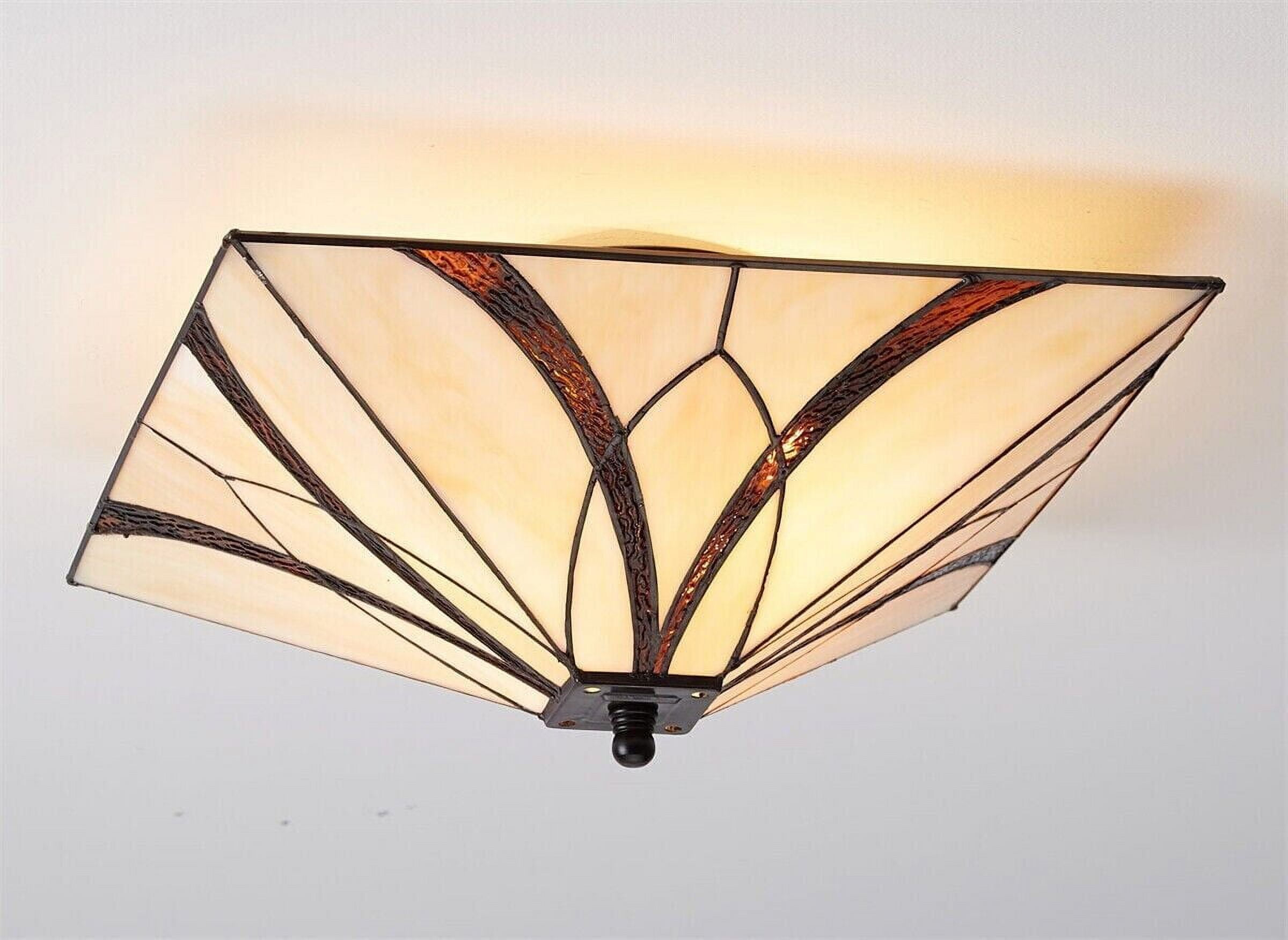 Vintage Semi Flush Ceiling Light Antique Brass Art Colorful Glass Shade 3-Light