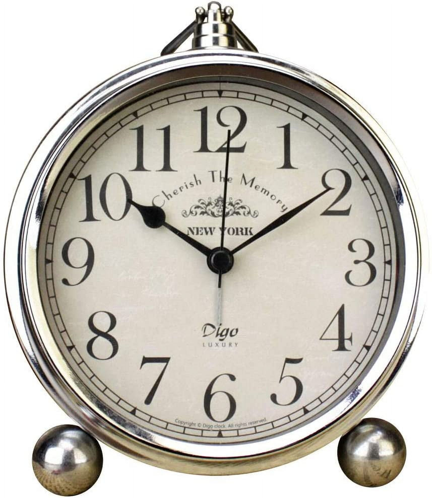 Vintage Table Clock, Iron European Style Desk Clock Battery Operated Non-Ticking Mantle Clock for Home Decor